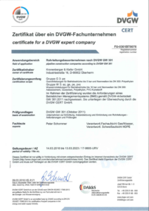 Zertifitkat – Rohrleitungsunternehmen nach DVGW GW 381